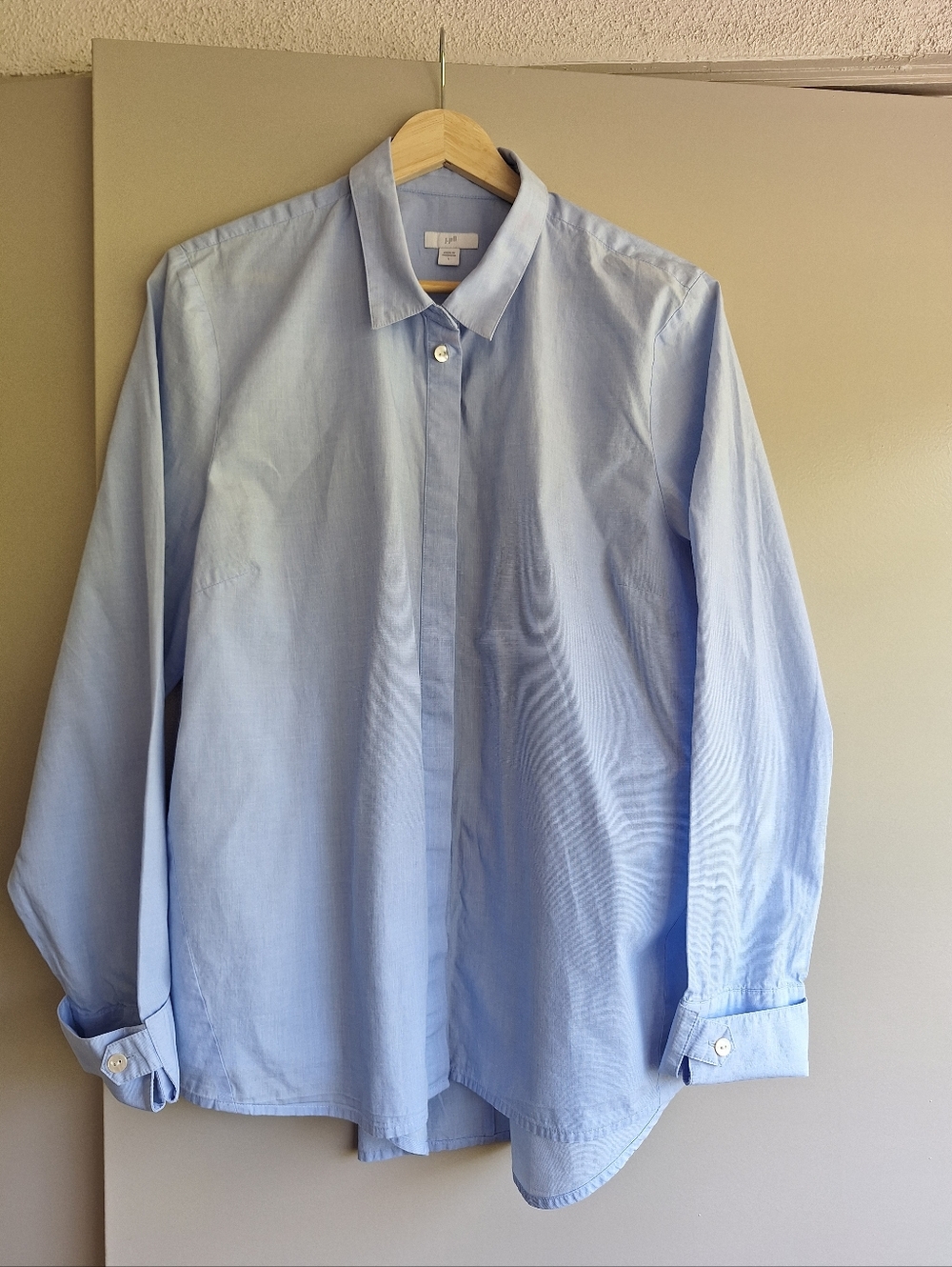 J. Jill Light Blue Button Down Shirt 100% Cotton Long Sleeve EUC - Size L